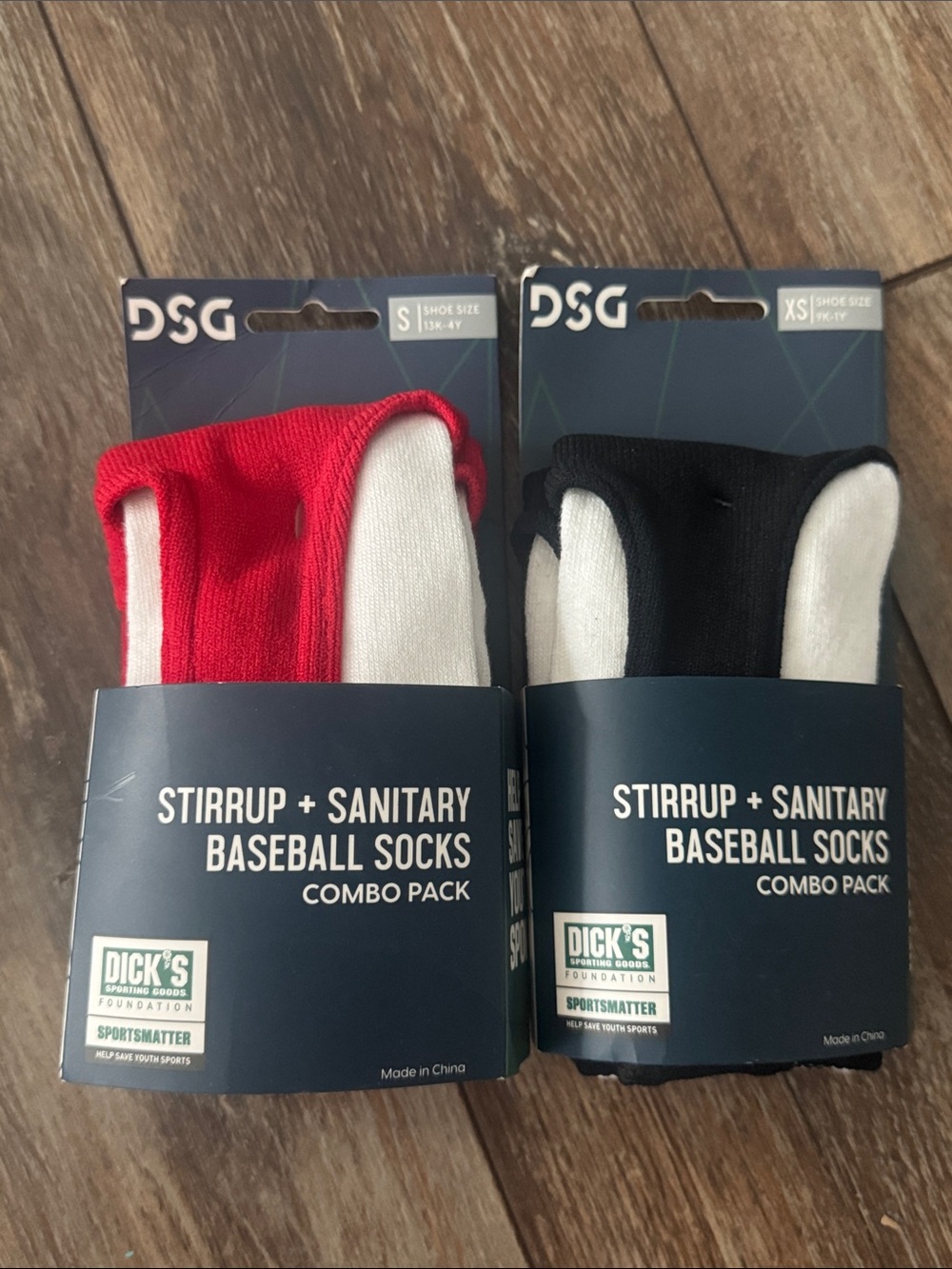 DSG Stirrup & Sanitary Baseball Socks Combo – Red and Black XS and SM